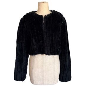 Neutral Zone Womens Cropped Black Sherpa Jacket Sequin Bolero Large Clasps VTG